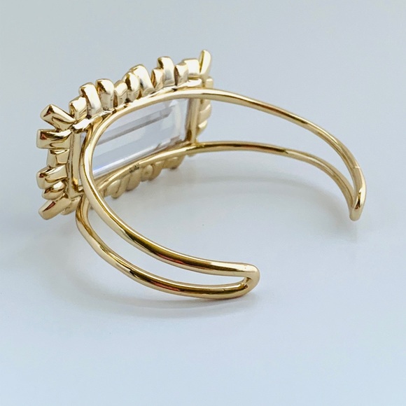 ALEXIS BITTAR • NEW Gold & white Oversized Crystal Framed Baguette Cuff Bracelet - Picture 7 of 13